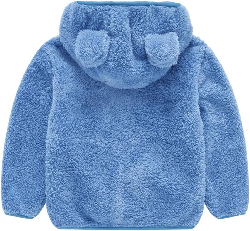 Baby Boys Girls Hooded Jacket Hoodie Winter Warm Solid Color Coat Toddler Cute Bear Ear Sweater Thick Clothes