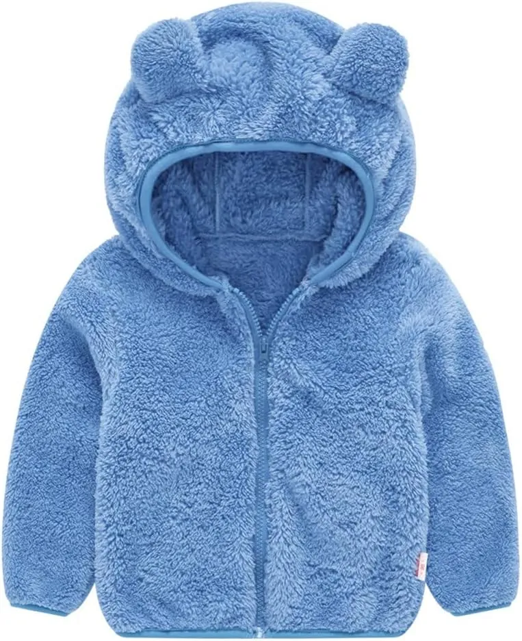 Baby Boys Girls Hooded Jacket Hoodie Winter Warm Solid Color Coat Toddler Cute Bear Ear Sweater Thick Clothes