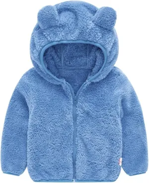 Baby Boys Girls Hooded Jacket Hoodie Winter Warm Solid Color Coat Toddler Cute Bear Ear Sweater Thick Clothes