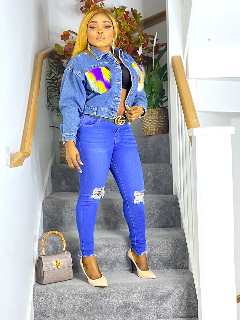 Baggy Fit Denim Jacket With Fur Trim