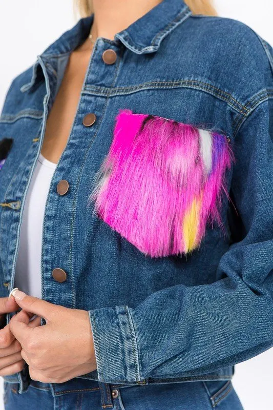 Baggy Fit Denim Jacket With Fur Trim