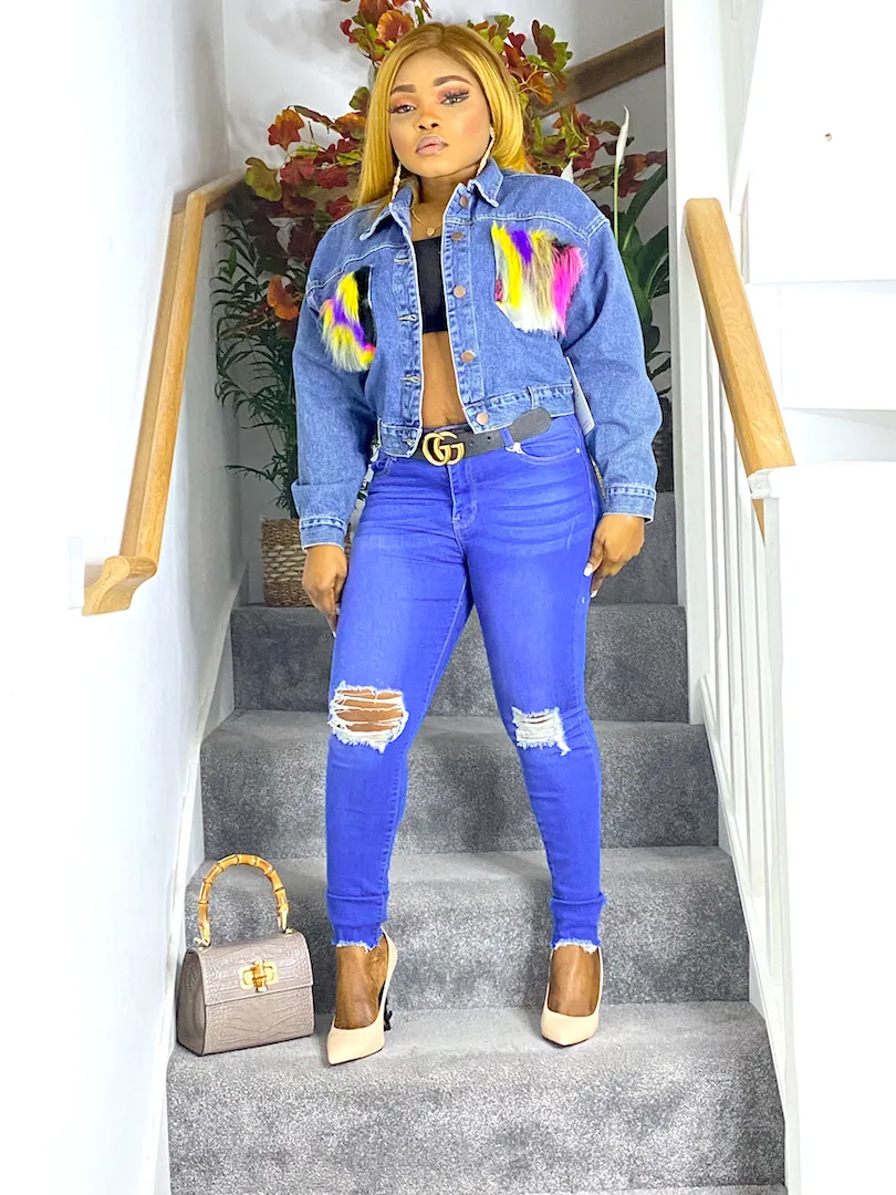 Baggy Fit Denim Jacket With Fur Trim