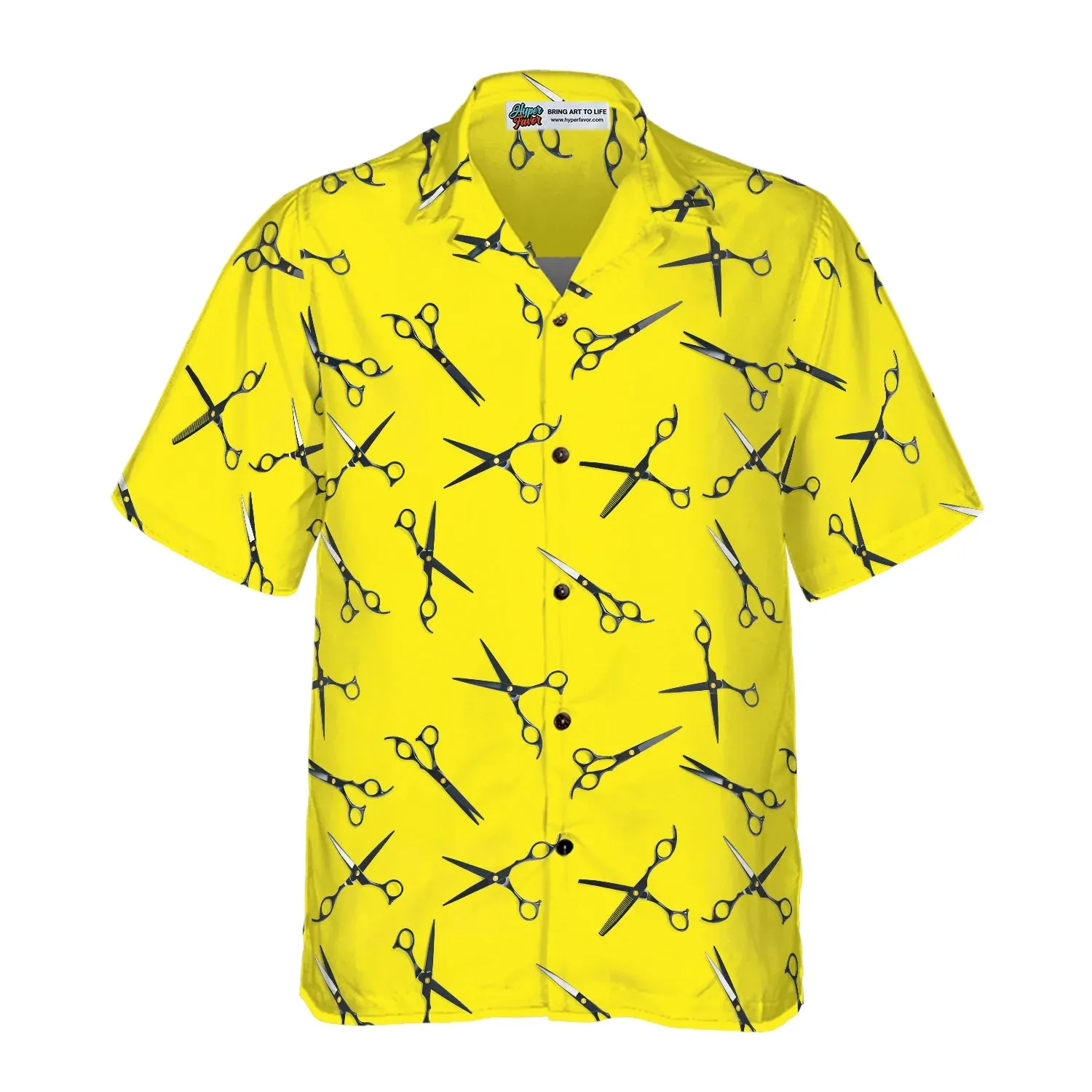 Barber Yellow Scissors Pattern Hawaiian Shirt, Scissors For Professional Barber Aloha Shirt Summer For Men, Best Gift For Barber, Summer, Husband, Boyfriend