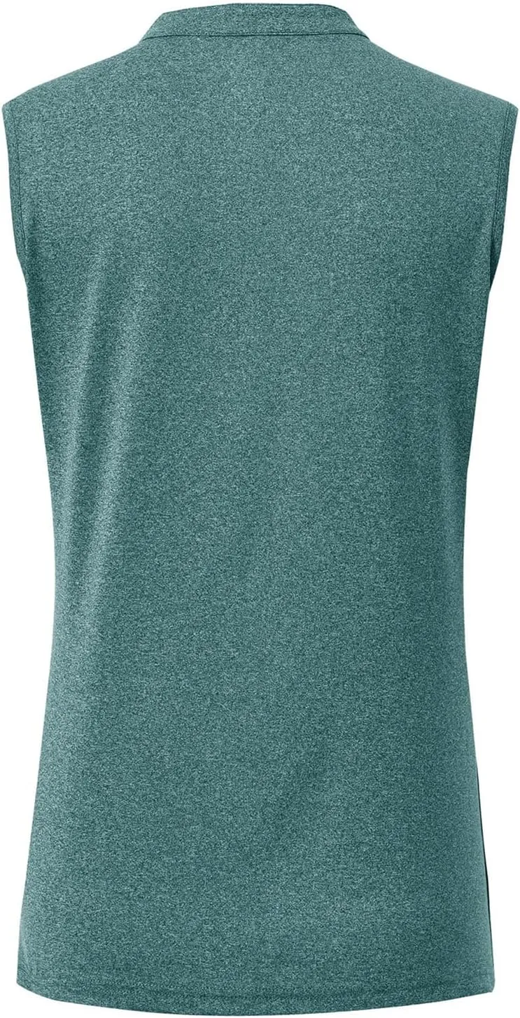 BASUDAM Women's Sleeveless Golf Polo Shirts V-Neck Collarless Tennis Running T-Shirts Quick Dry