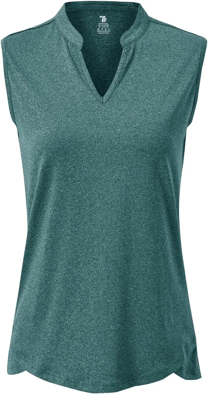 BASUDAM Women's Sleeveless Golf Polo Shirts V-Neck Collarless Tennis Running T-Shirts Quick Dry