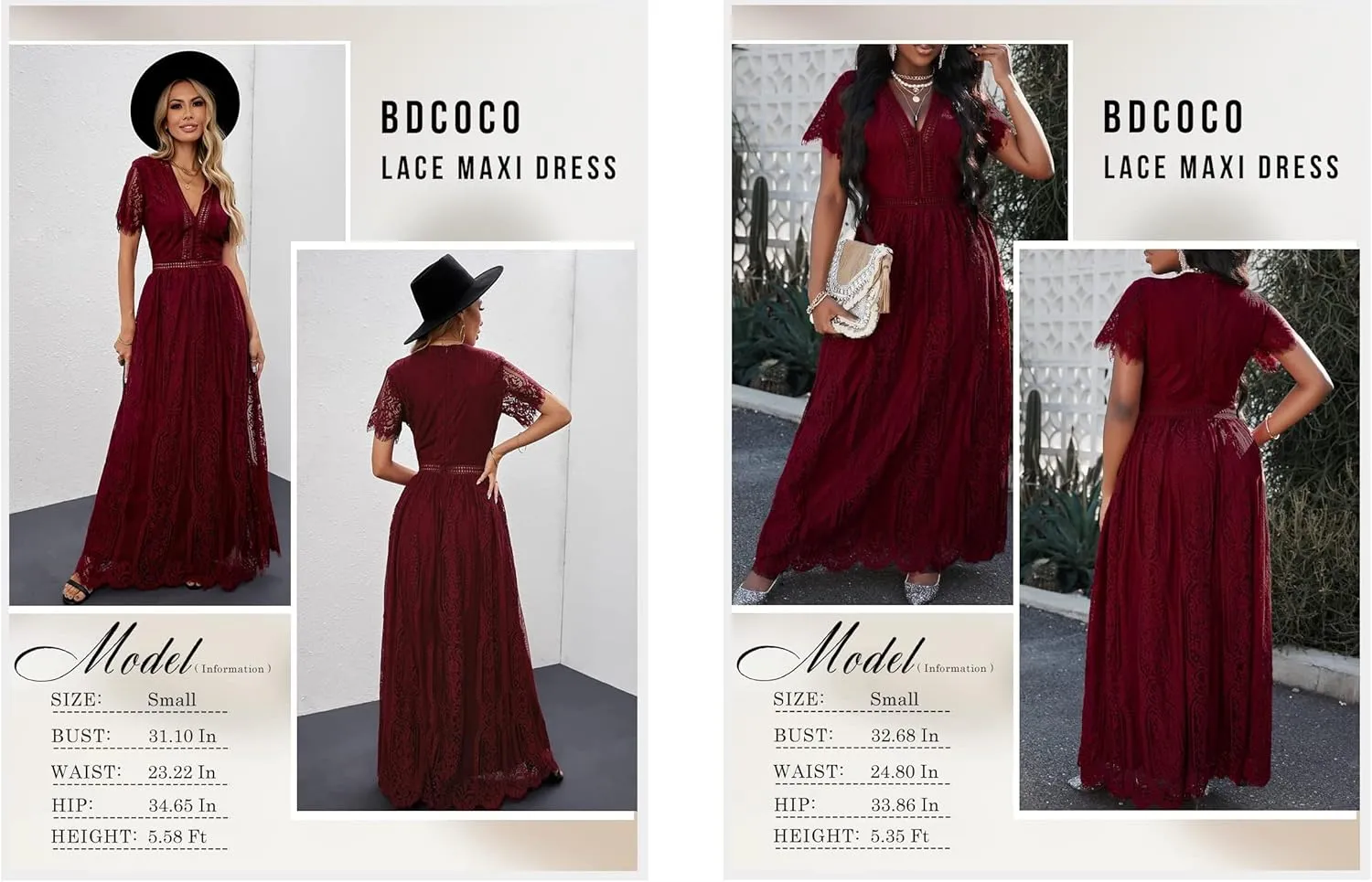 Bdcoco Women's V Neck Floral Lace Wedding Dress Short Sleeve Bridesmaid Evening Party Maxi Dress