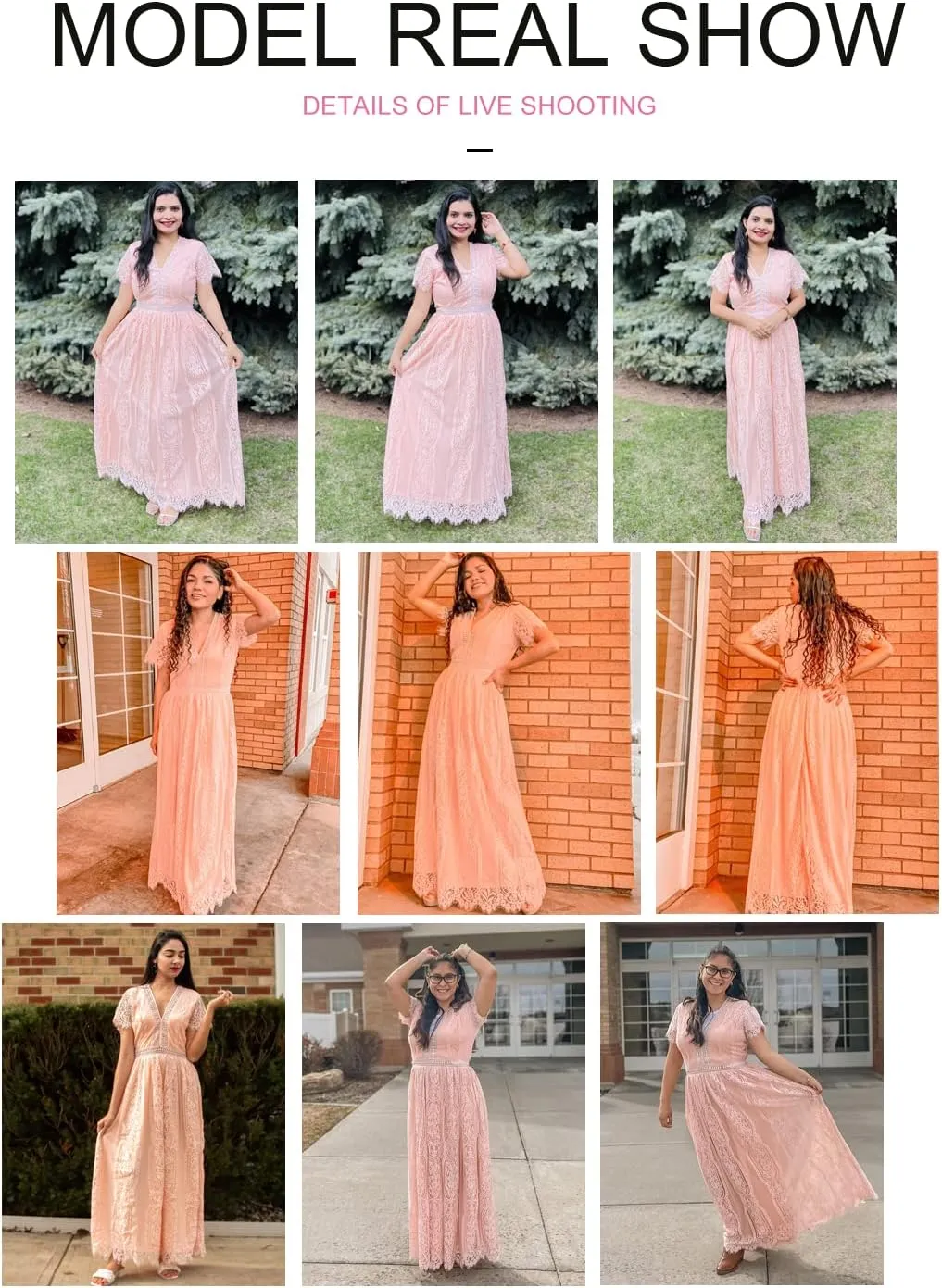 Bdcoco Women's V Neck Floral Lace Wedding Dress Short Sleeve Bridesmaid Evening Party Maxi Dress