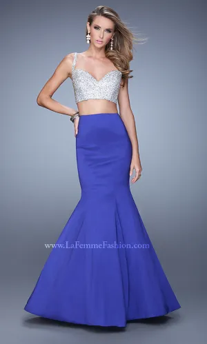 Beaded-Top La Femme Two-Piece Mermaid Prom Dress