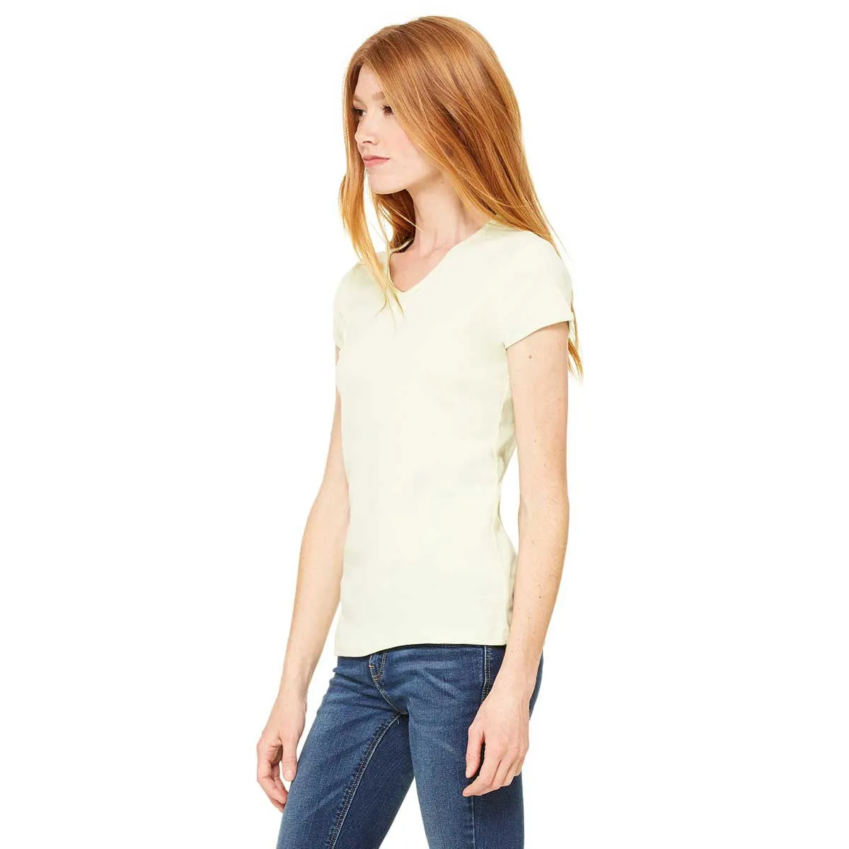 Bella   Canvas Women's Lime Wedge Stretch Rib Short-Sleeve V-Neck T-Shirt