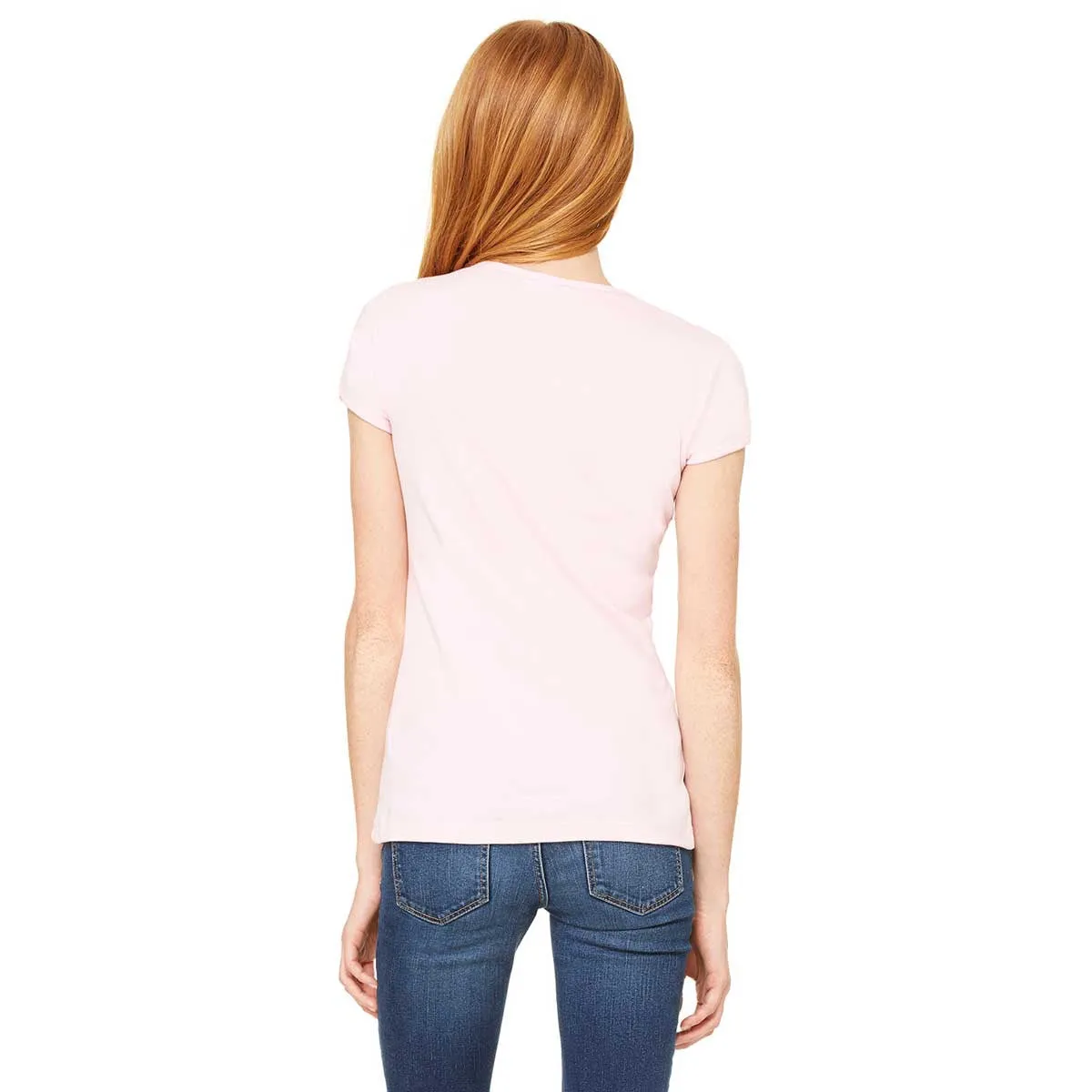 Bella   Canvas Women's Pink Stretch Rib Short-Sleeve V-Neck T-Shirt