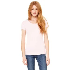Bella   Canvas Women's Pink Stretch Rib Short-Sleeve V-Neck T-Shirt