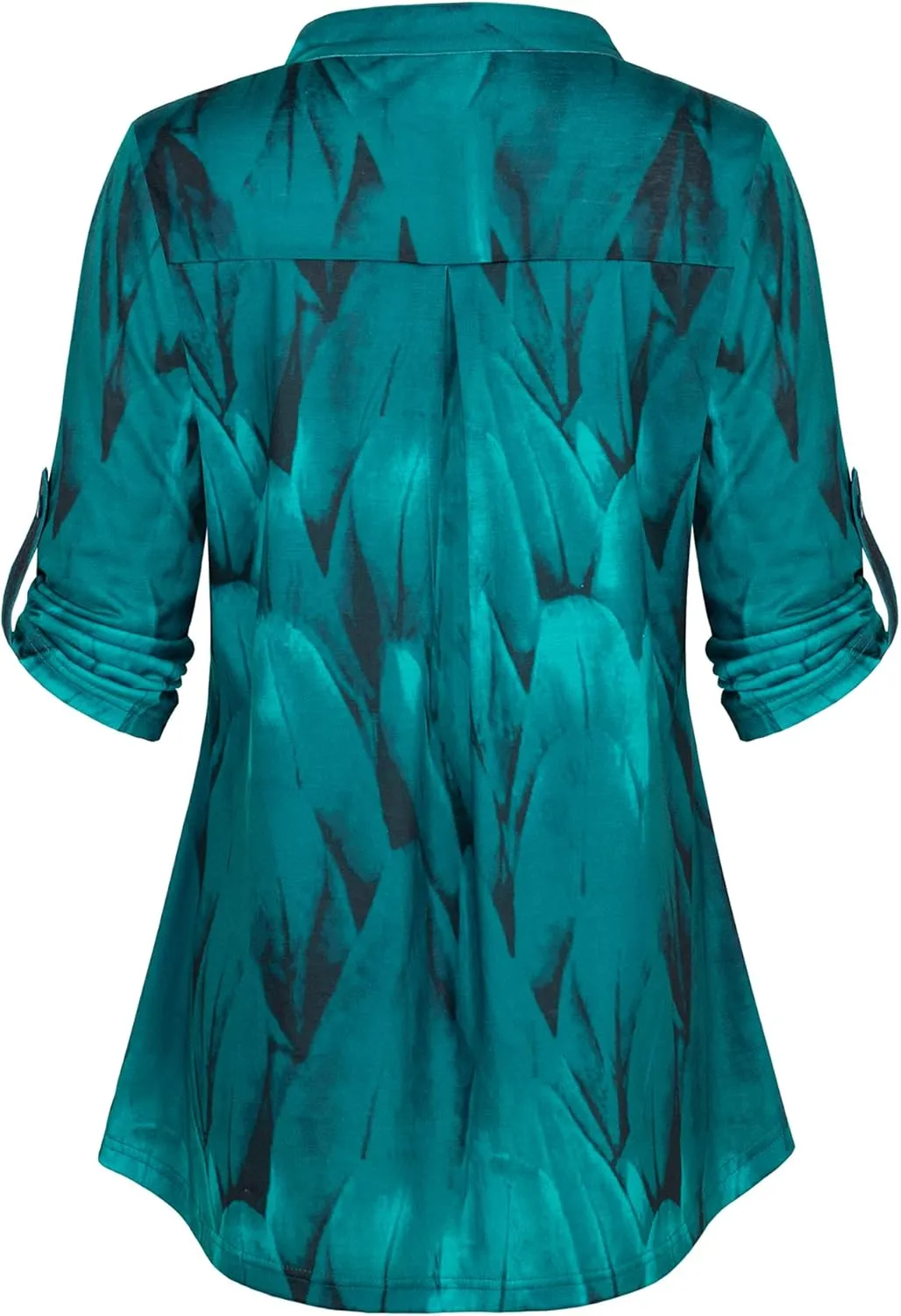 BEPEI Womens Floral 3/4 Sleeve Shirts Zip up V Neck Work Chiffon Blouses Top
