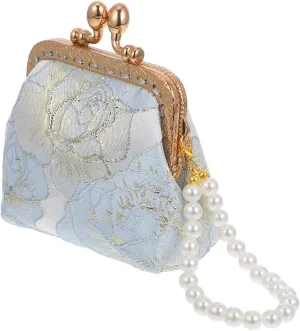 BESPORTBLE Vintage Embroidered Clutch Purse for Women Wedding Evening Floral Coin Bag with Chinese Brocade and Pearl Accents