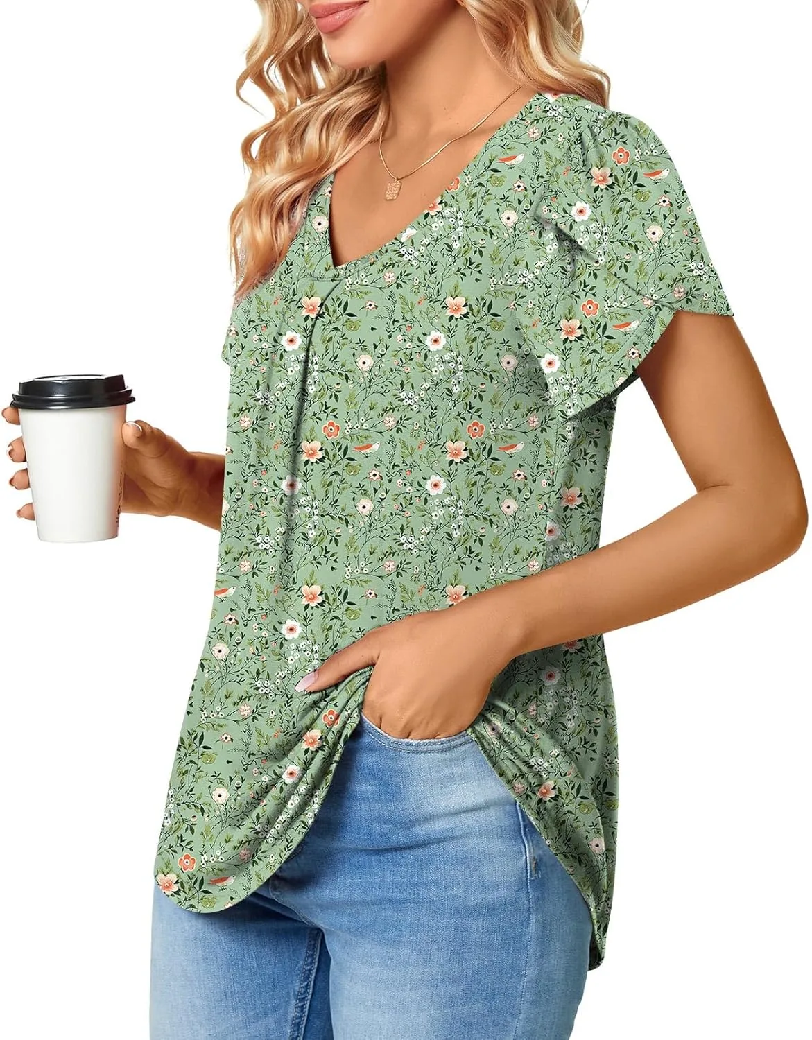 Bestbee Women's Plus Size Short Sleeve Blouses Summer Casual Loose Fit Tops V Neck Tunics