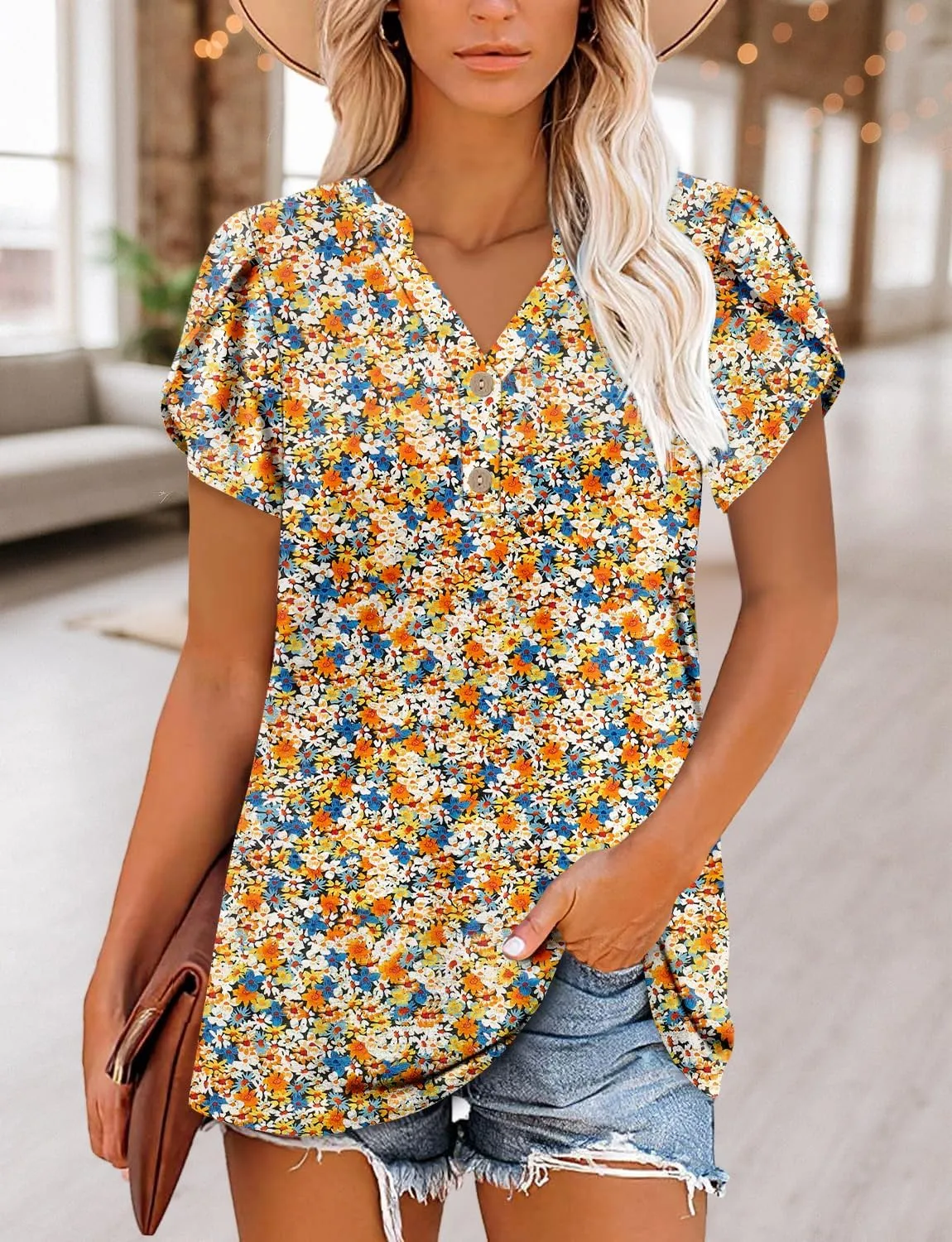 BETTE BOUTIK Womens Summer Shirts Short Sleeve V Neck Tunic Tops Casual Fashion Blouses