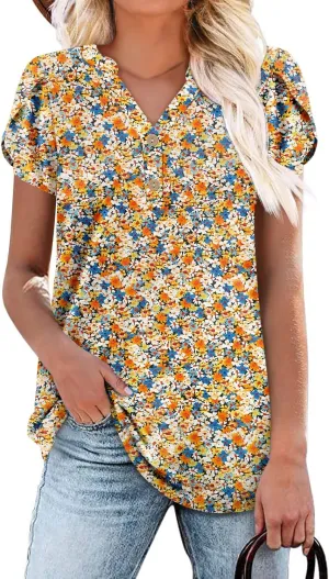 BETTE BOUTIK Womens Summer Shirts Short Sleeve V Neck Tunic Tops Casual Fashion Blouses