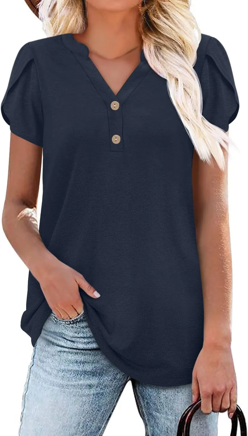 BETTE BOUTIK Womens Summer Shirts Short Sleeve V Neck Tunic Tops Casual Fashion Blouses