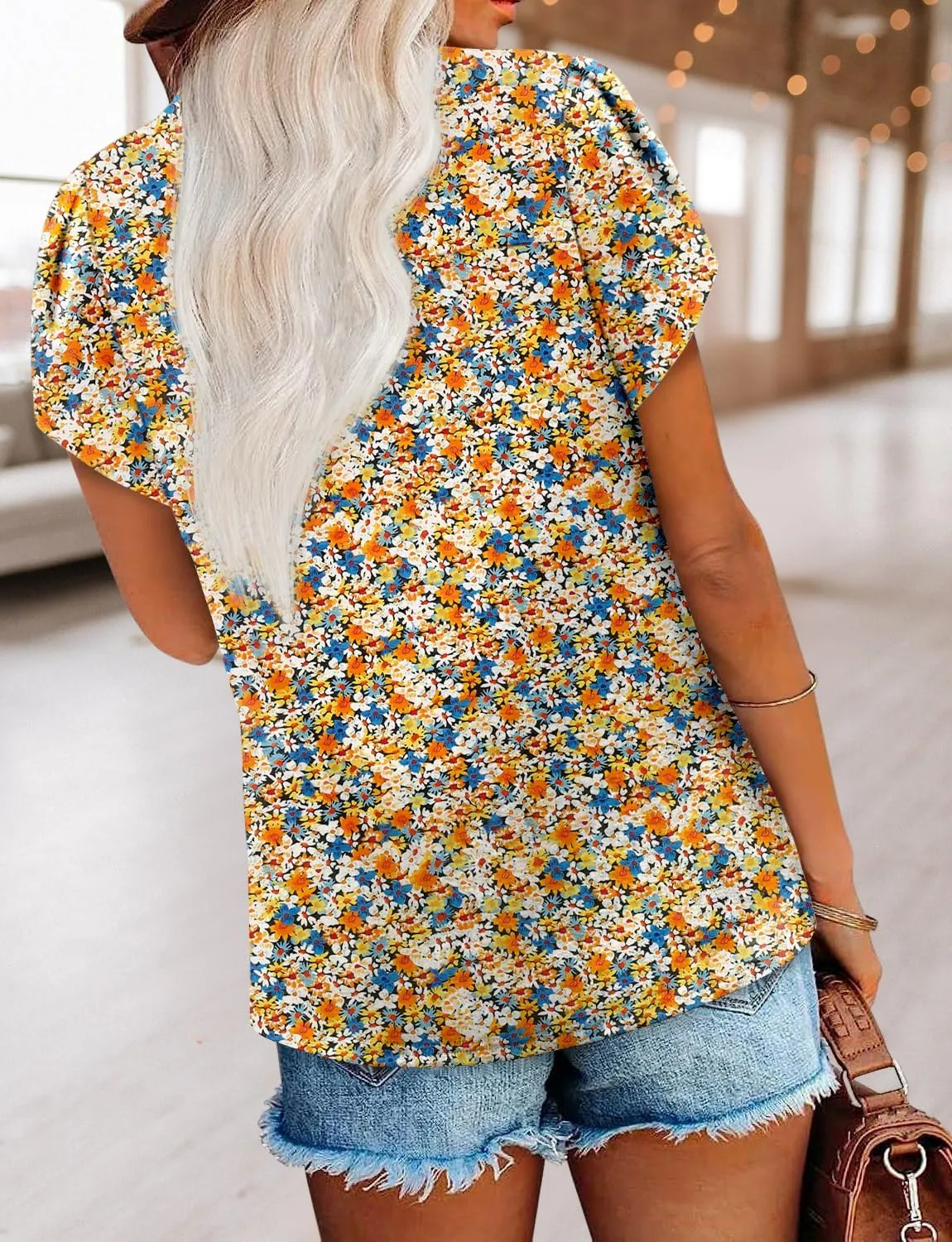 BETTE BOUTIK Womens Summer Shirts Short Sleeve V Neck Tunic Tops Casual Fashion Blouses