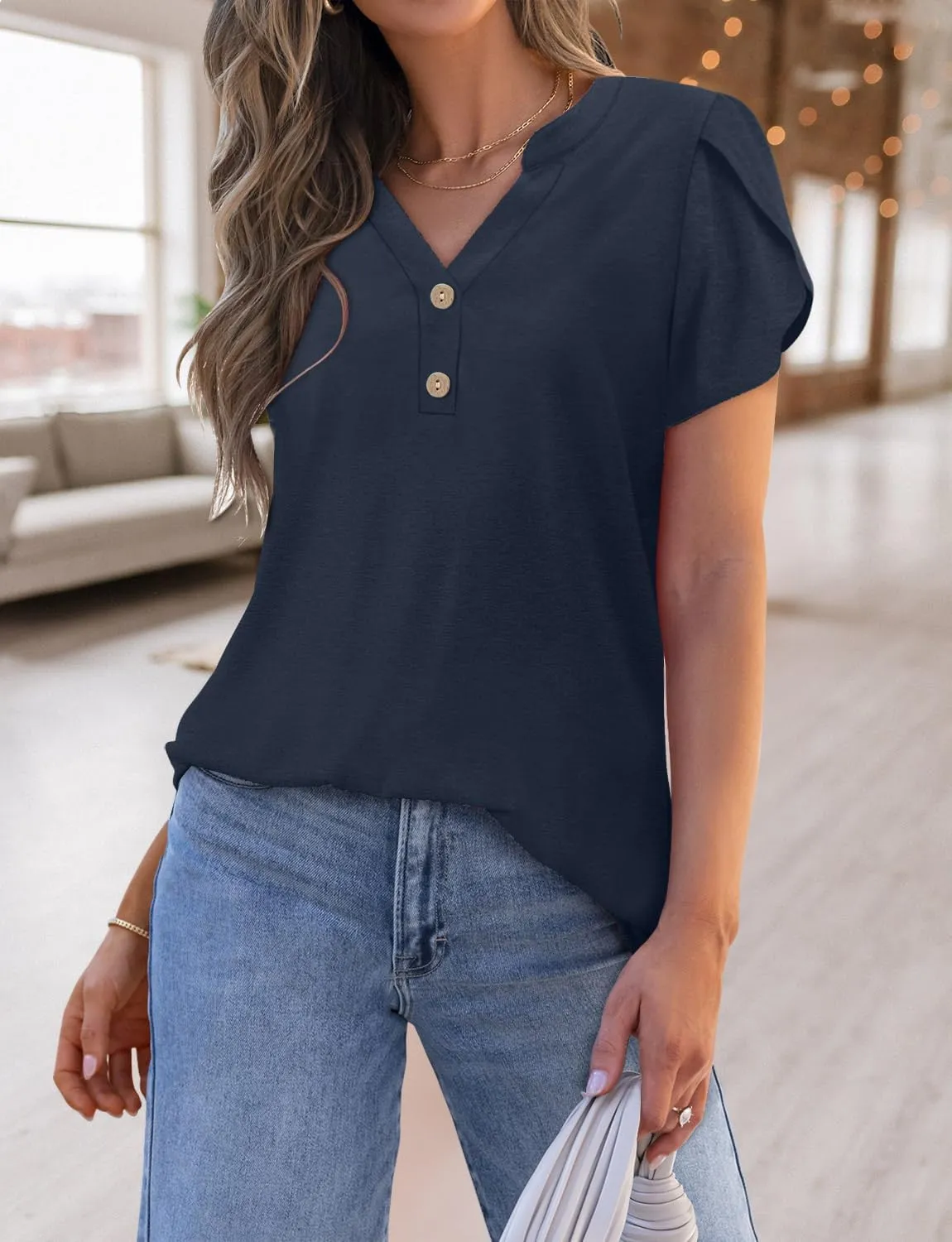 BETTE BOUTIK Womens Summer Shirts Short Sleeve V Neck Tunic Tops Casual Fashion Blouses