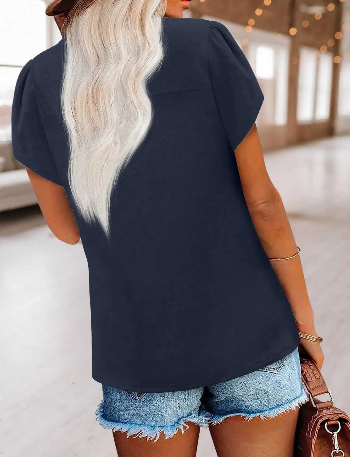 BETTE BOUTIK Womens Summer Shirts Short Sleeve V Neck Tunic Tops Casual Fashion Blouses