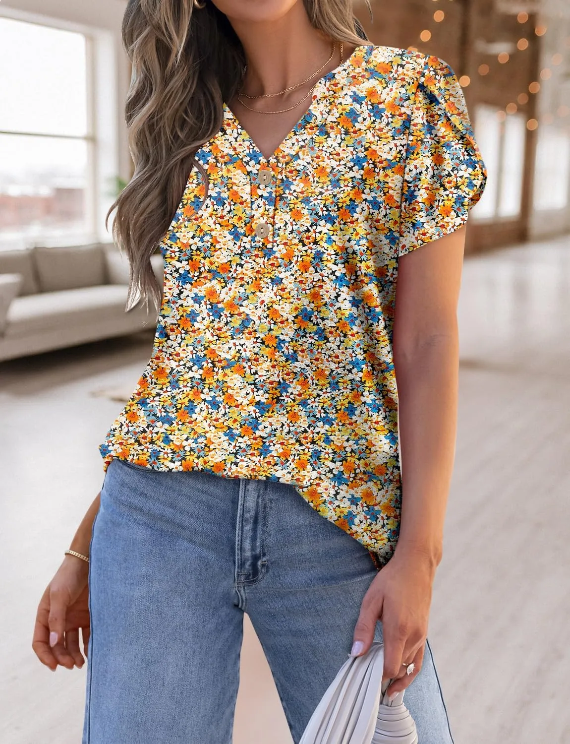 BETTE BOUTIK Womens Summer Shirts Short Sleeve V Neck Tunic Tops Casual Fashion Blouses
