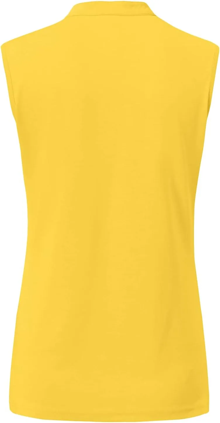 BGOWATU Women's Golf Polo T-Shirts Sleeveless V Neck Collarless Tennis Shirts UV Protection Quick Dry Lightweight