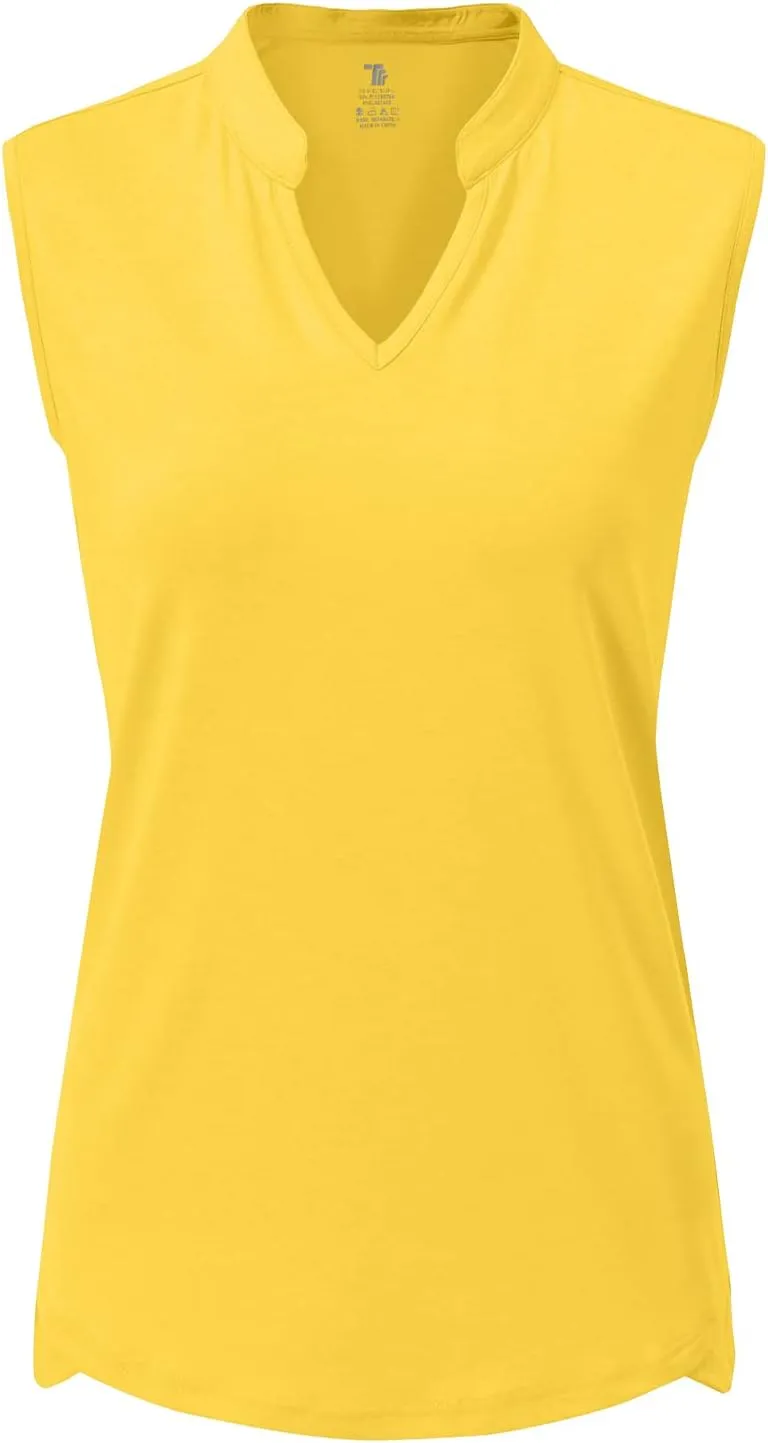 BGOWATU Women's Golf Polo T-Shirts Sleeveless V Neck Collarless Tennis Shirts UV Protection Quick Dry Lightweight