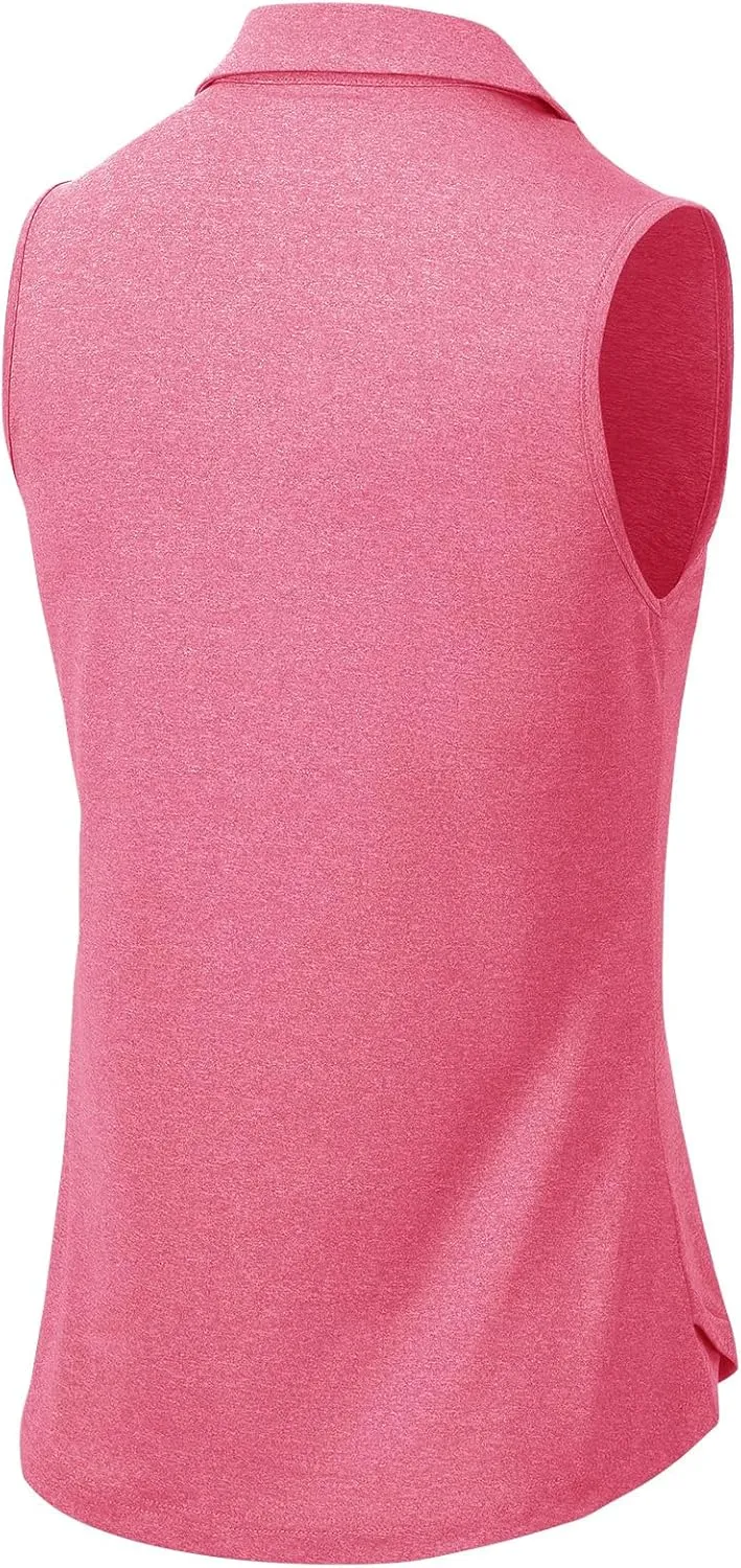 BGOWATU Women's Sleeveless Golf Polo Shirts Collared V Neck Tennis Tank Tops UPF 50  Quick Dry Lightweight