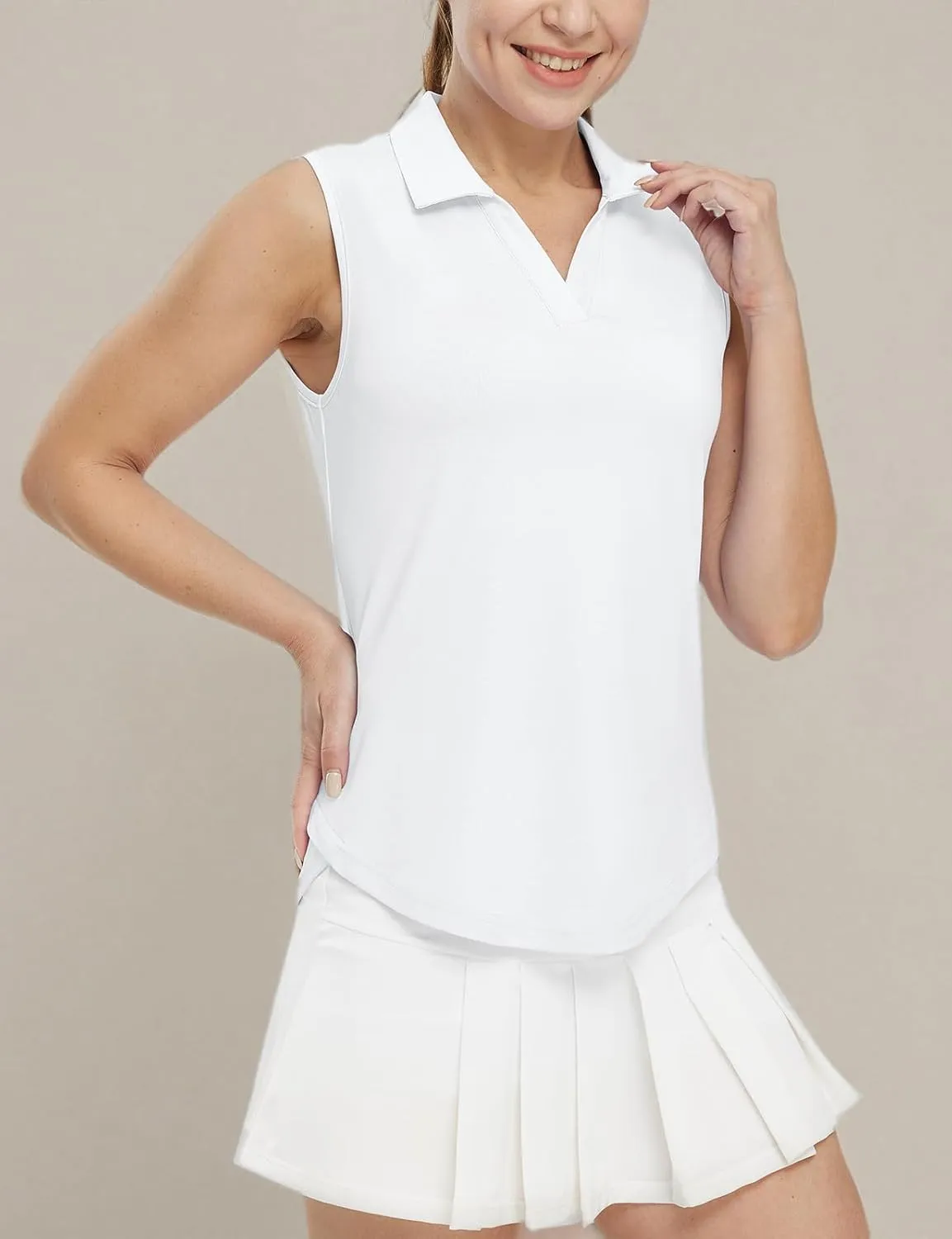 BGOWATU Women's Sleeveless Golf Polo Shirts Collared V Neck Tennis Tank Tops UPF 50  Quick Dry Lightweight