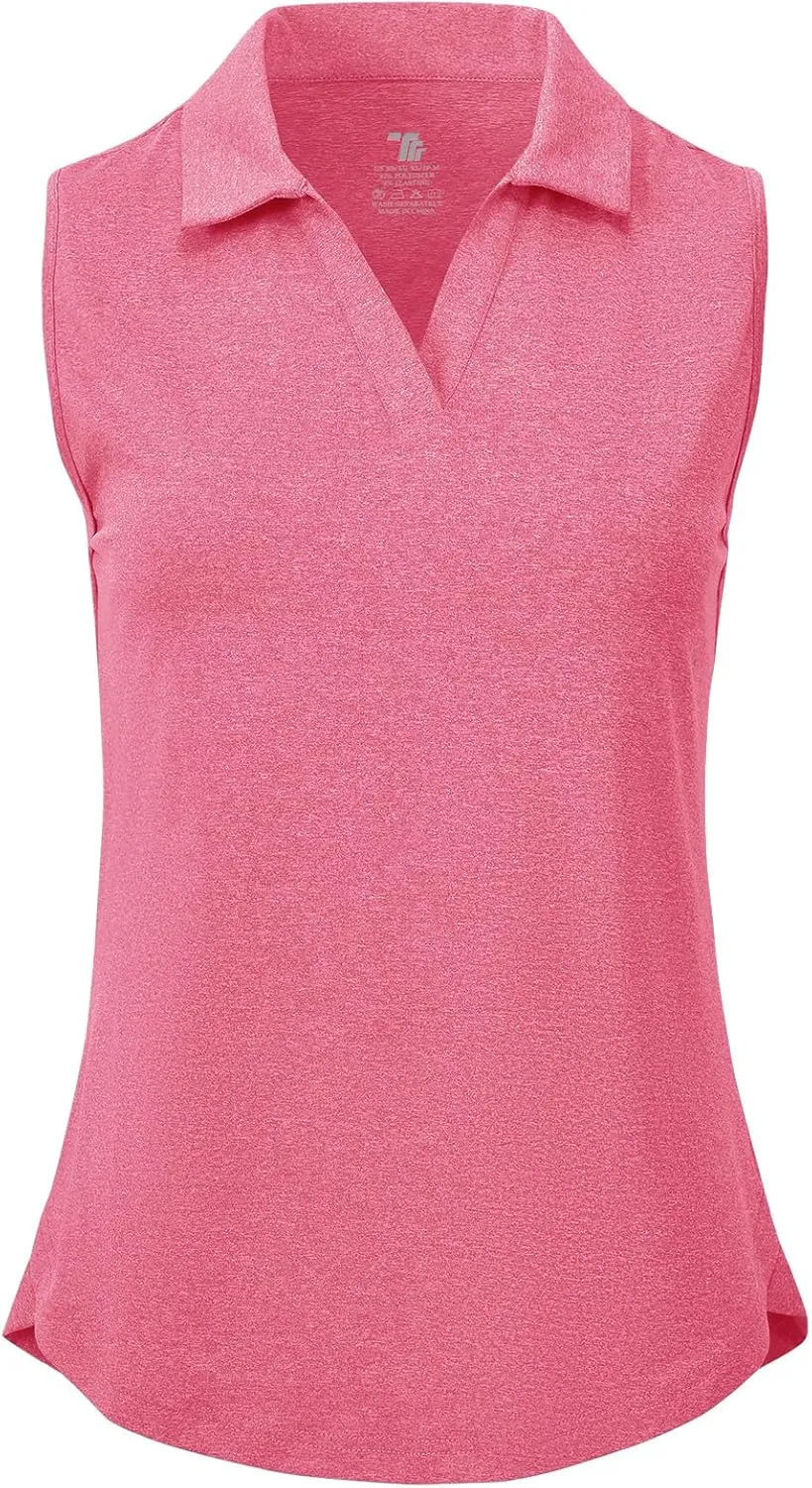 BGOWATU Women's Sleeveless Golf Polo Shirts Collared V Neck Tennis Tank Tops UPF 50  Quick Dry Lightweight