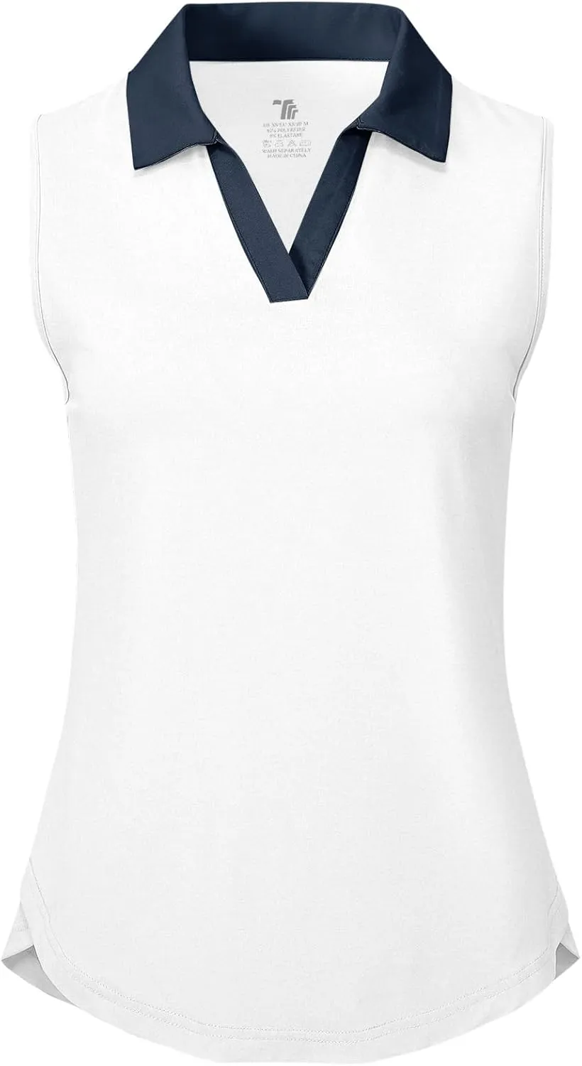 BGOWATU Women's Sleeveless Golf Polo Shirts Collared V Neck Tennis Tank Tops UPF 50  Quick Dry Lightweight