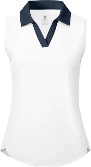 BGOWATU Women's Sleeveless Golf Polo Shirts Collared V Neck Tennis Tank Tops UPF 50  Quick Dry Lightweight