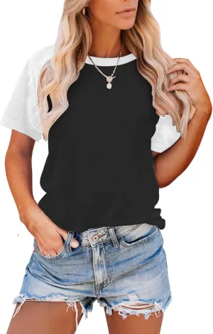 Bingerlily Women's Casual T-Shirts 3/4 Sleeve Color Block Cute Tops Comfy Blouses