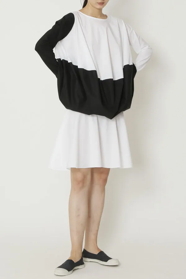 Black and White Lightweight Paper Cotton Long Sleeved Baseball Dress