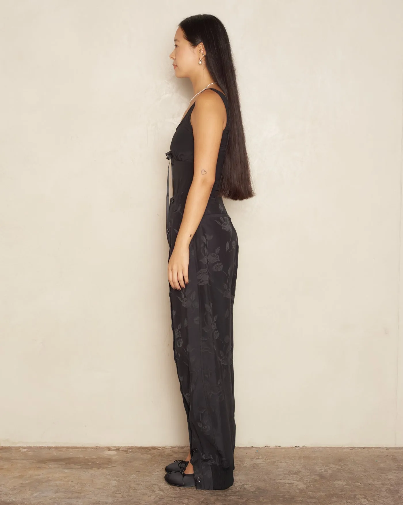 Black Floral Button Leg Trousers