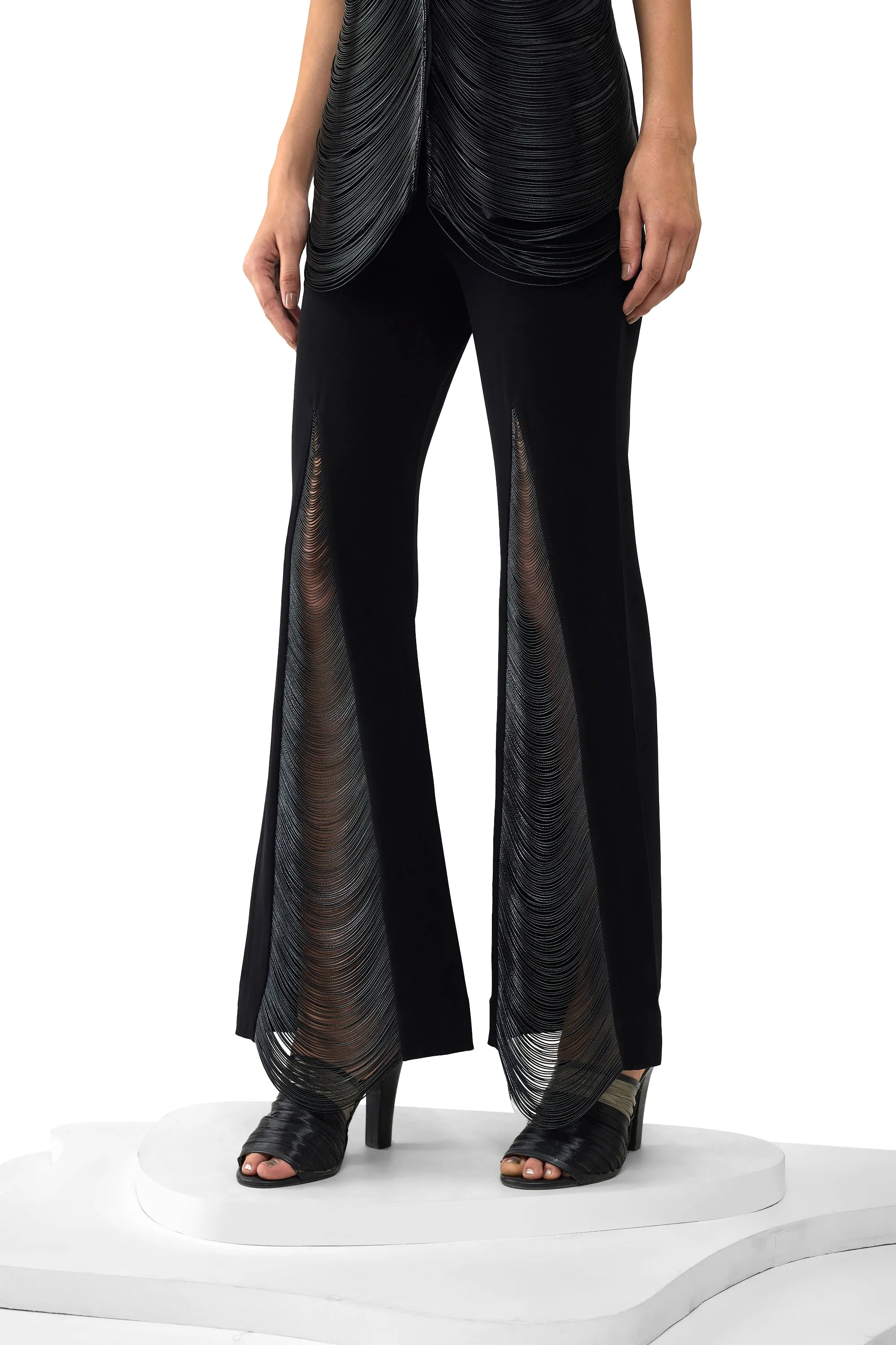 BLACK METALLIC FRINGE PANTS