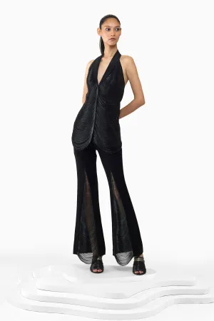 BLACK METALLIC FRINGE PANTS