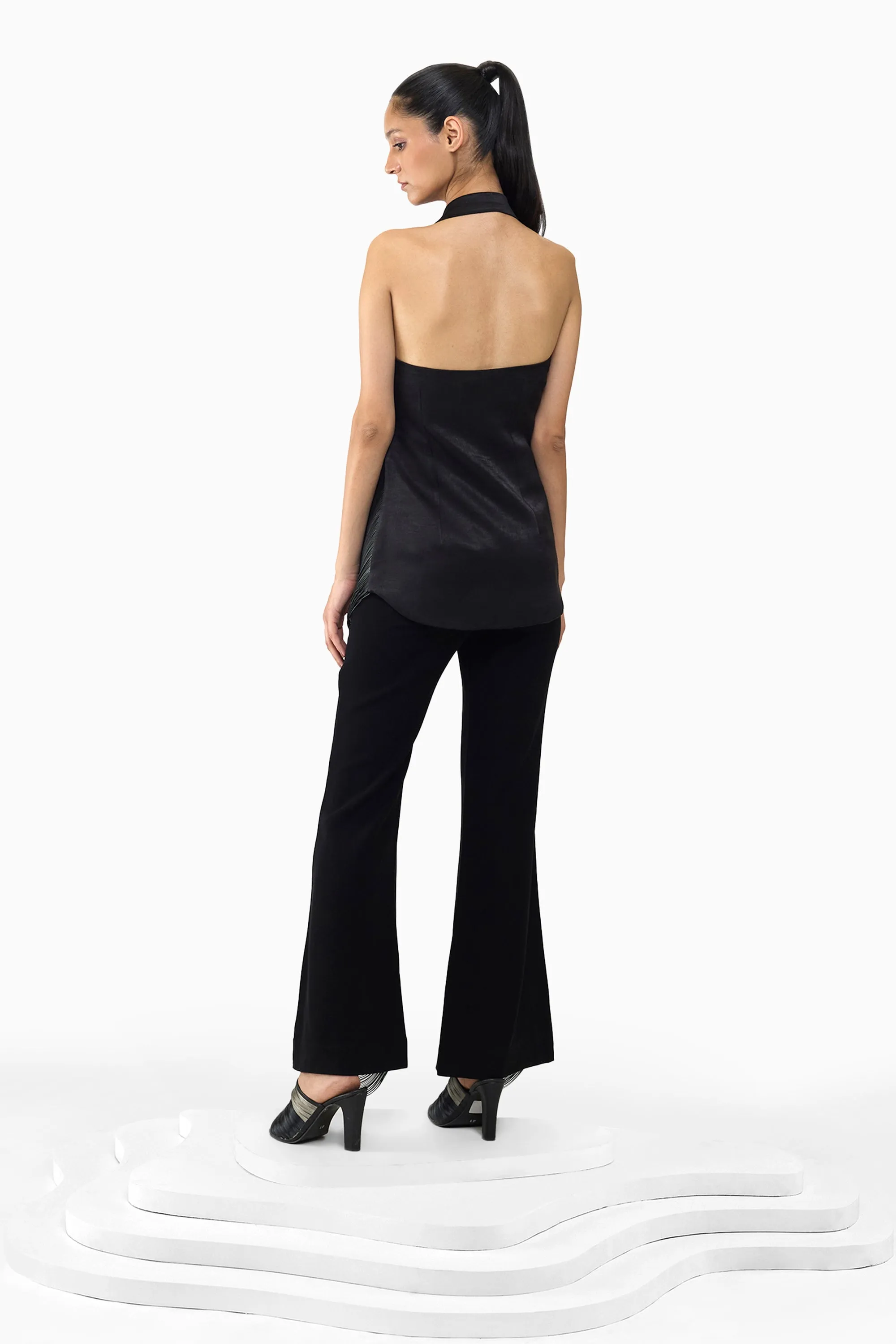 BLACK METALLIC FRINGE PANTS