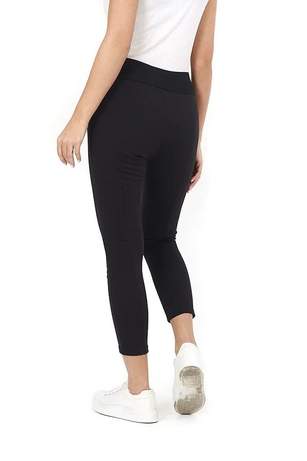 BLACK PANELLED DESIGN ZIP DETAIL LEGGINGS
