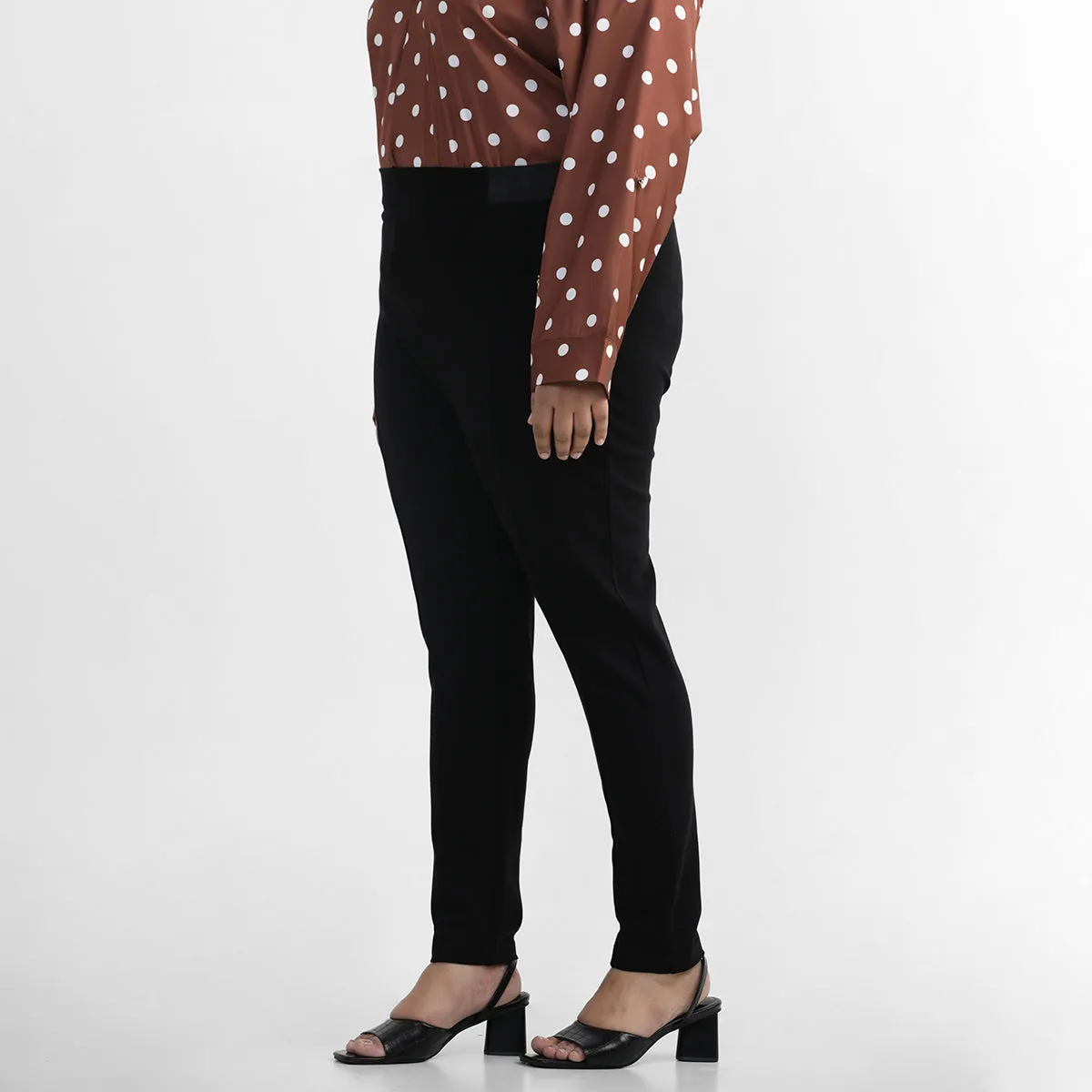 Black Zipper Detail Plus Size Tailored Trousers