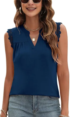 Blingfit Women's V Neck Guipure Lace Tank Tops Sleeveless Dressy Blouses Summer Casual Solid/Floral Tunic Shirts