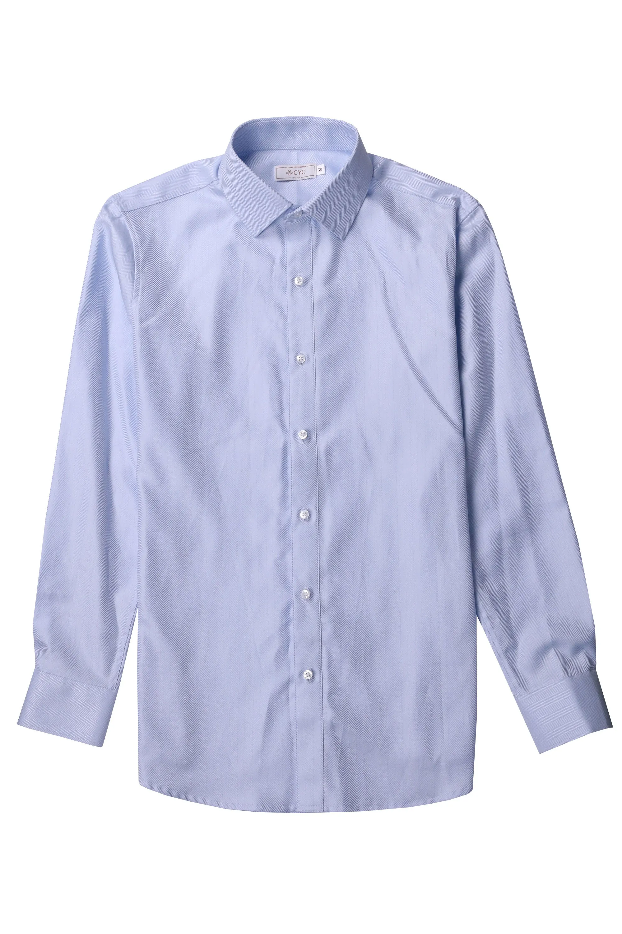 Blue Herringbone Men's Long Sleeve Business Shirt