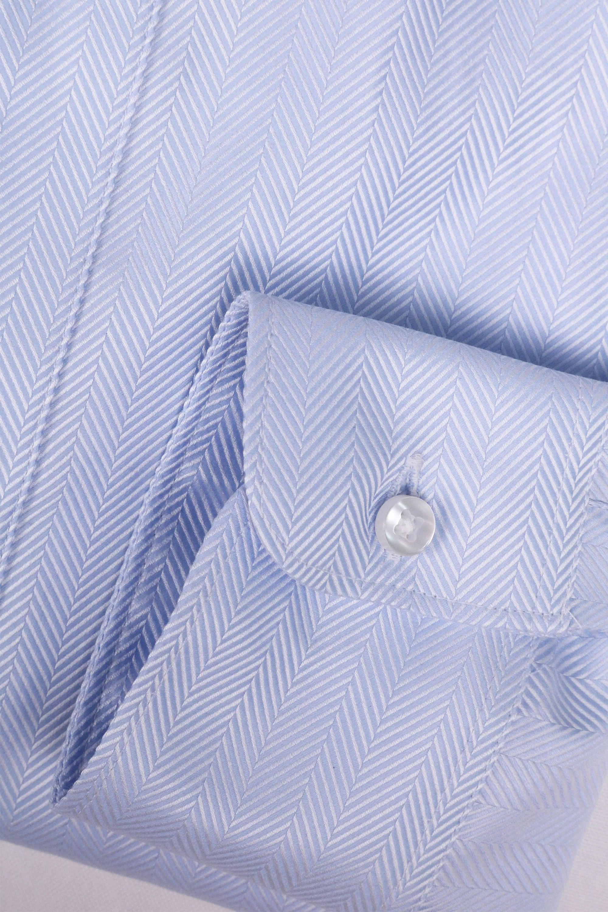 Blue Herringbone Men's Long Sleeve Business Shirt