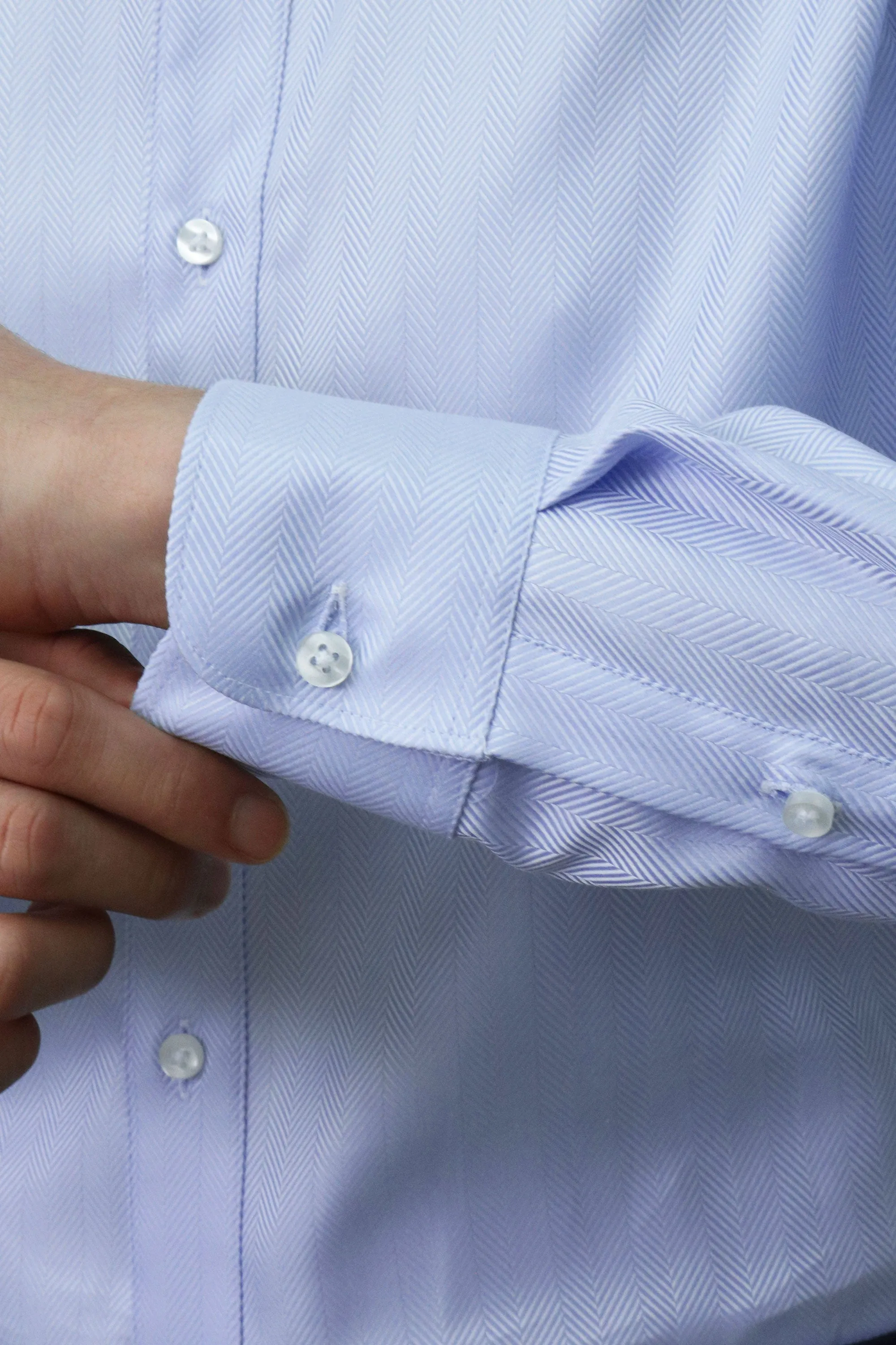 Blue Herringbone Men's Long Sleeve Business Shirt