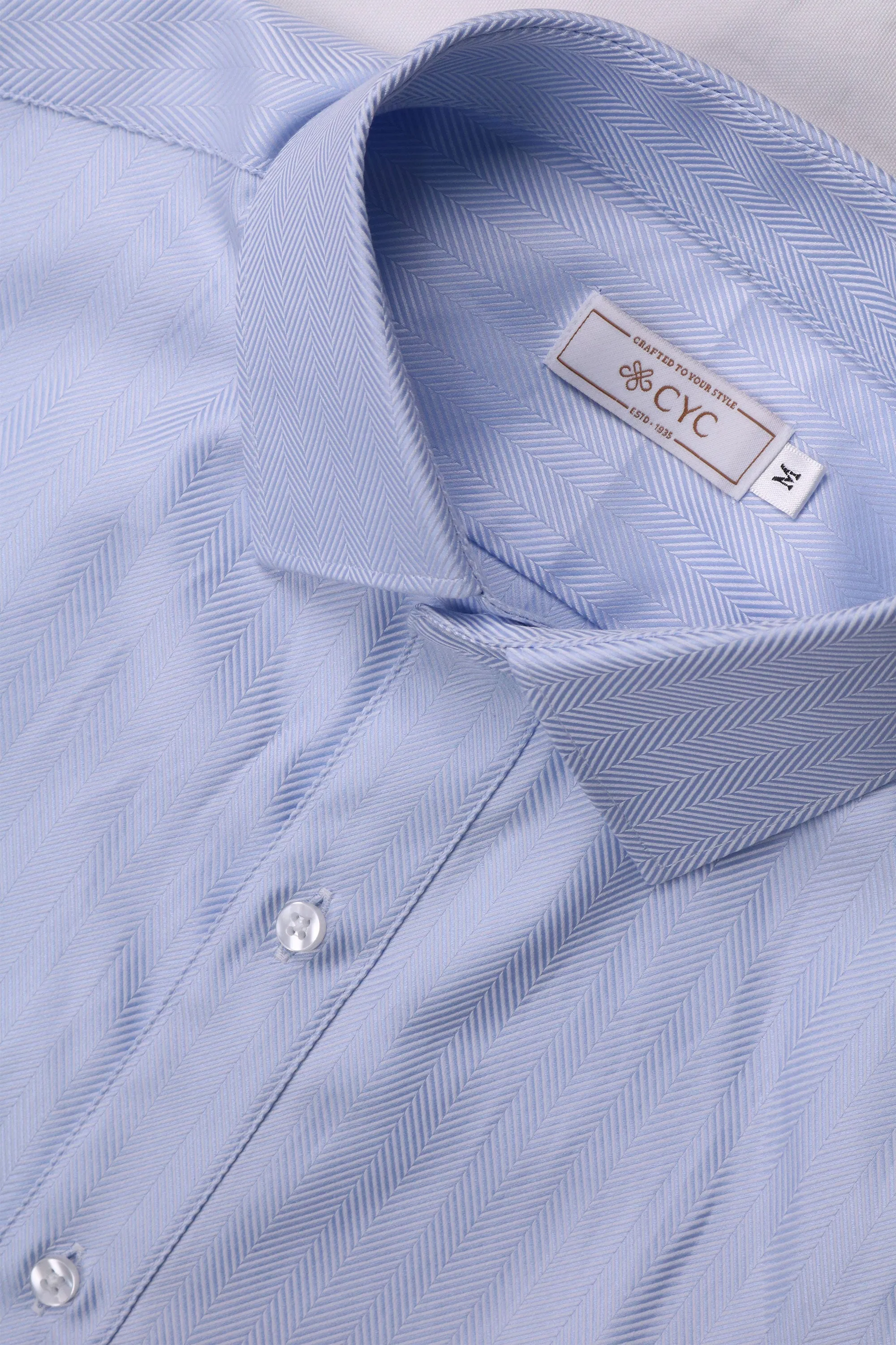Blue Herringbone Men's Long Sleeve Business Shirt