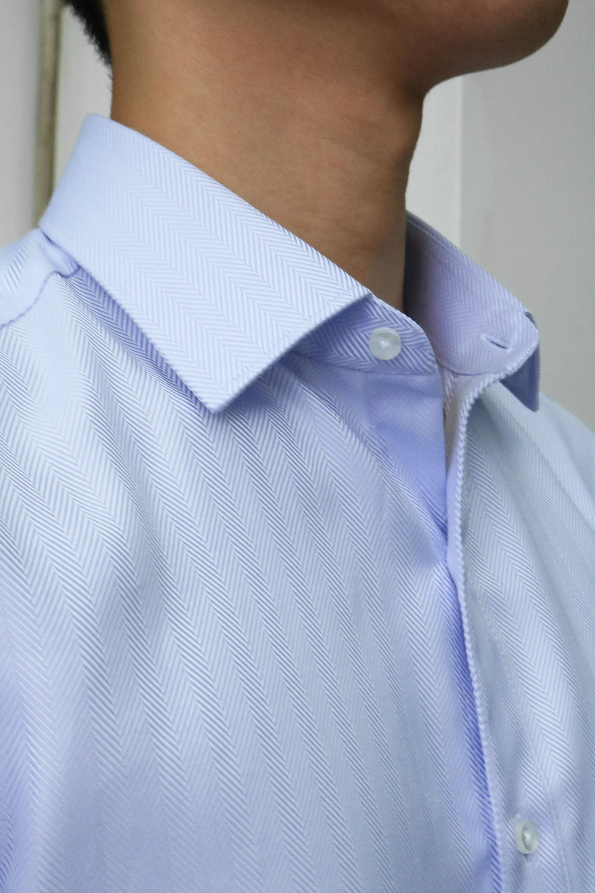 Blue Herringbone Men's Long Sleeve Business Shirt