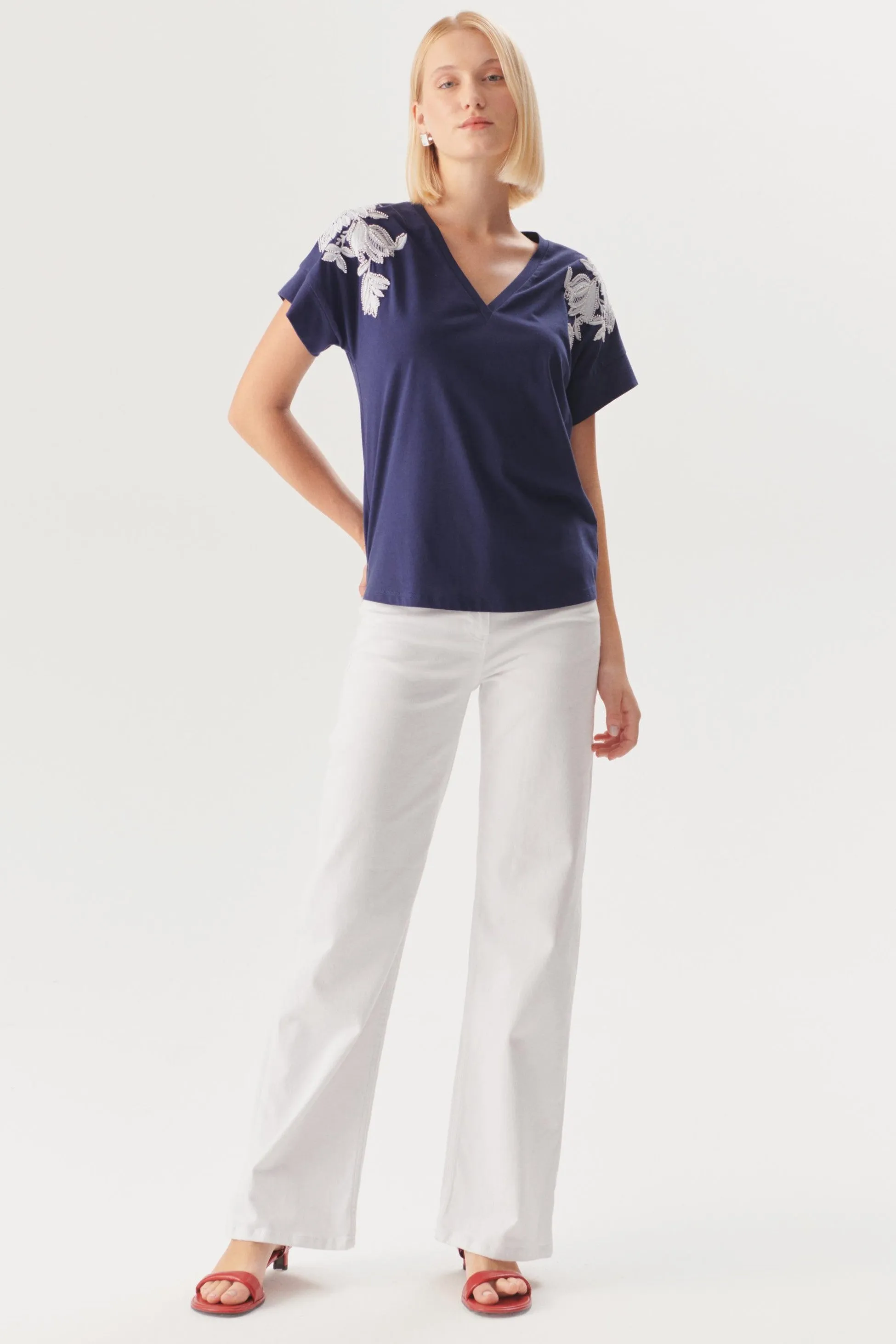 Blue Sleek Embellished T-Shirt