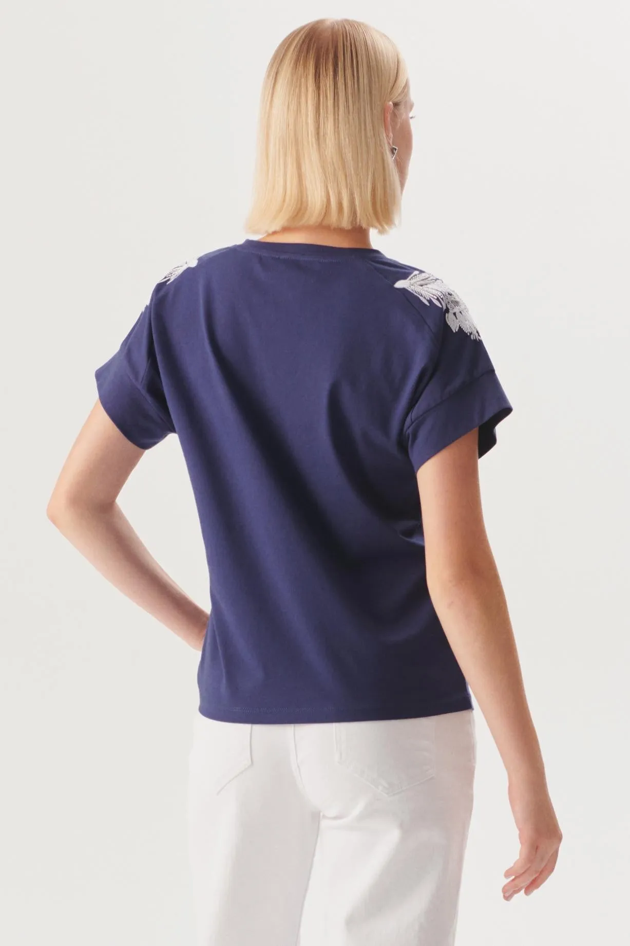 Blue Sleek Embellished T-Shirt