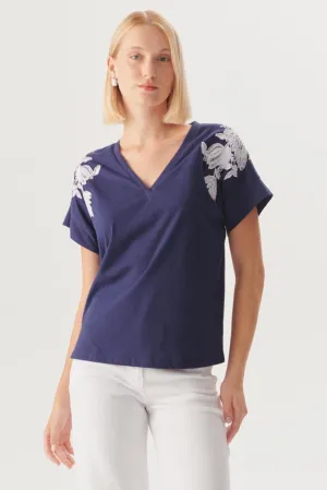 Blue Sleek Embellished T-Shirt