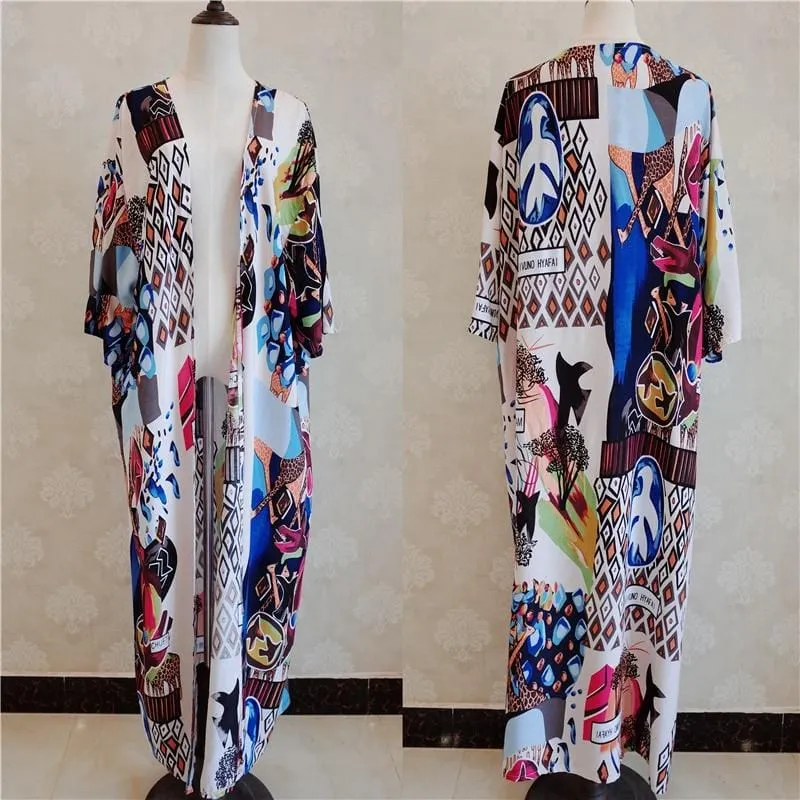 Bohemian Half-Sleeve Maxi Kimono